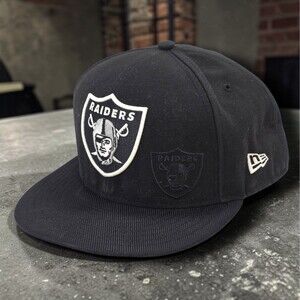 Las Vegas Raiders New Era 59FIFTY Size 7 1/2 Fitted Hat Dual Logo Black Cap